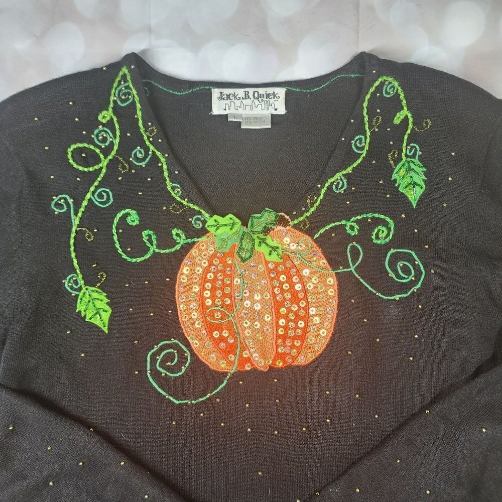 Jack B. Quick Vintage Pumpkin and Vine Black Sweater, Women's Large
